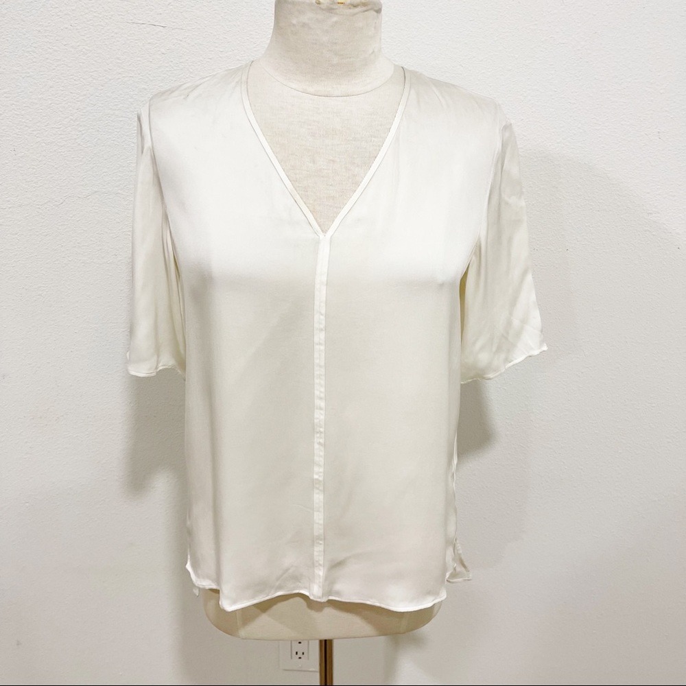 Hugo Boss White Silk Blouse V-Neck Top Short Sleev